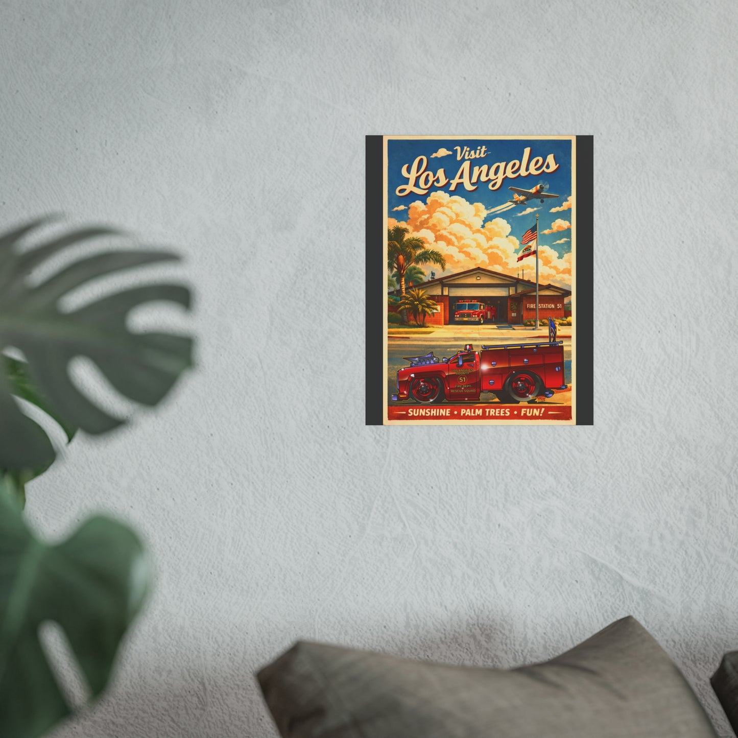 VISIT LOS ANGELES Emergency Station 51 Satin/Matte Fireball Art Poster
