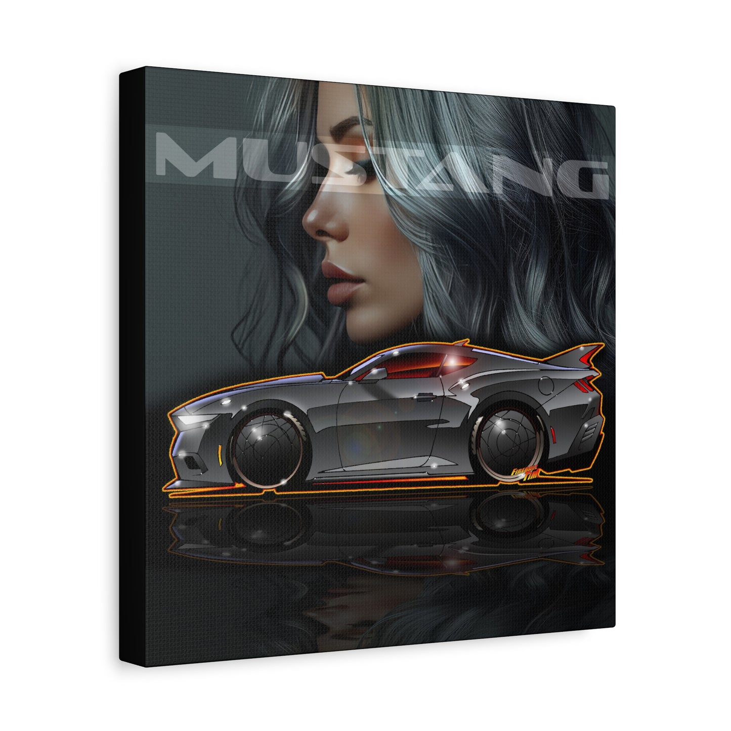 FORD MUSTANG 2025 Silver Streak Fireball Art Canvas Print