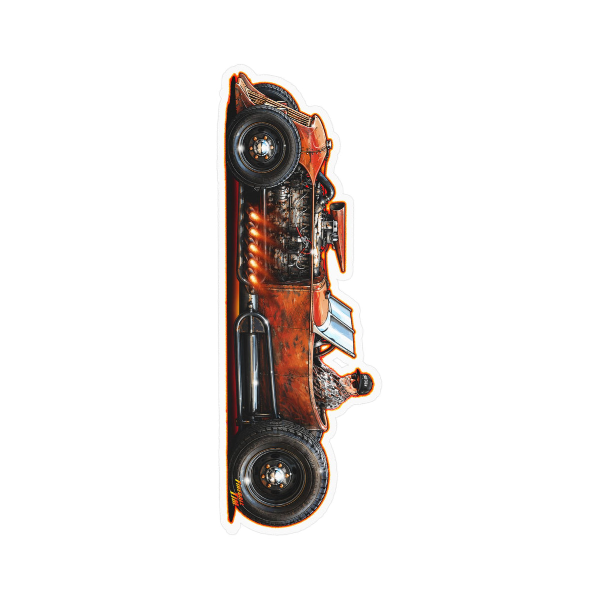 CUSTOM RAT ROD Hot Rod Gretchen Collectible Fireball Art Stickers in 4 Sizes