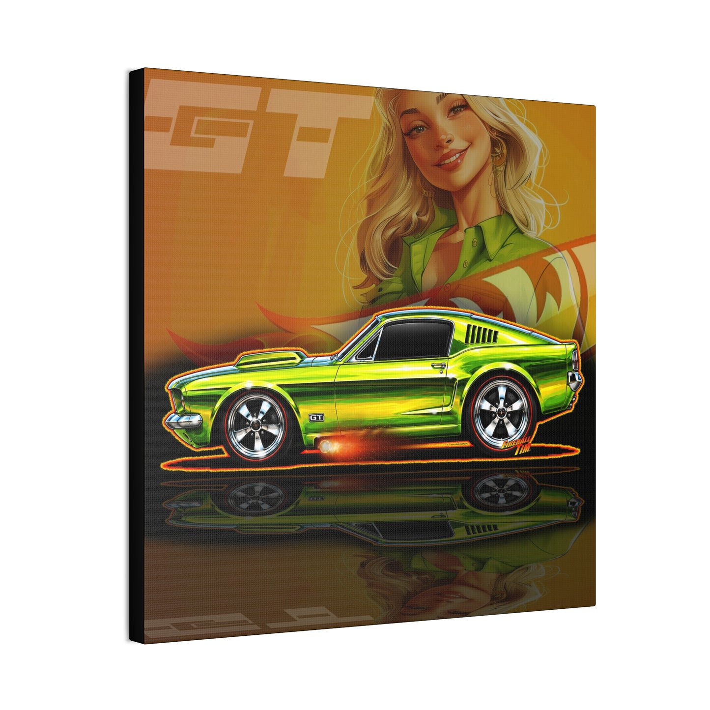 HOT WHEELS Sweet 16 MUSTANG GT Collectible Fireball Art Canvas Stretched Print