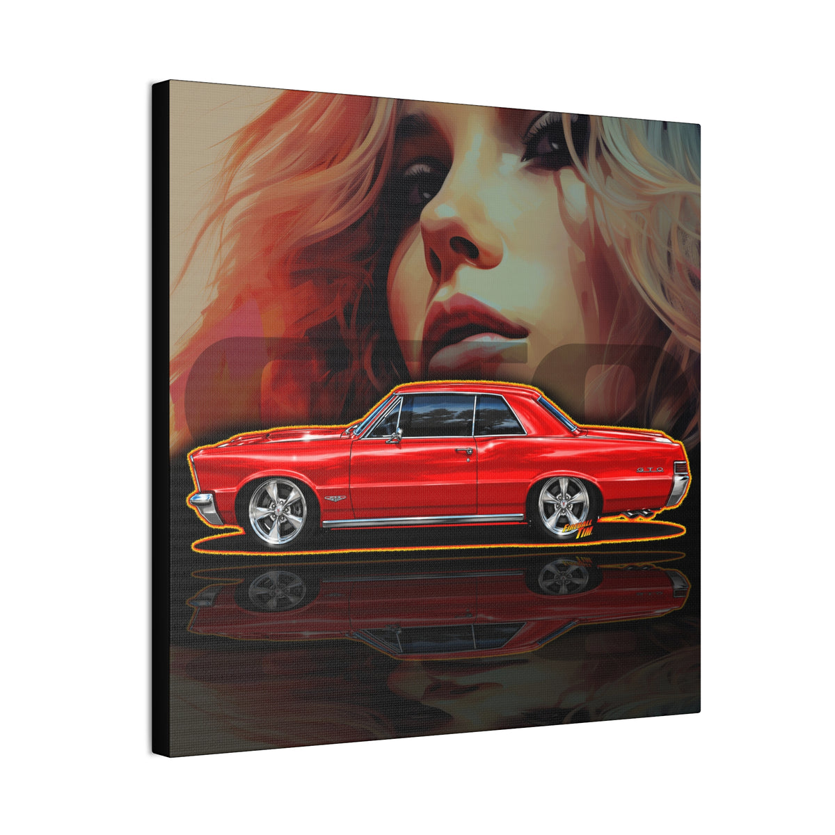 PONTIAC GTO 1965 Collectible Fireball Art Canvas Stretched Print