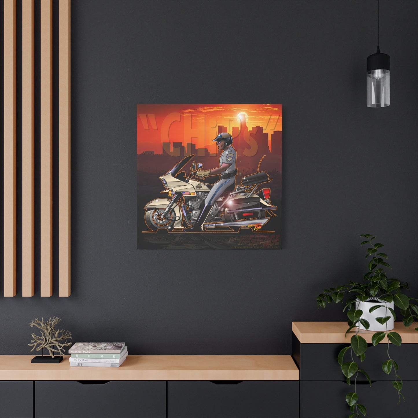 CHiPS TV Show Kawasaki Motorcycle Fireball Art Canvas Print