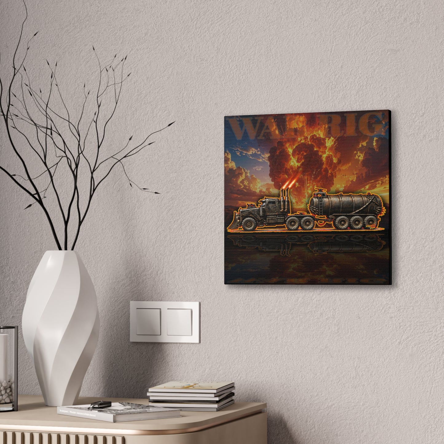 MAD MAX War Rig Collectible Fireball Art Canvas Stretched Print