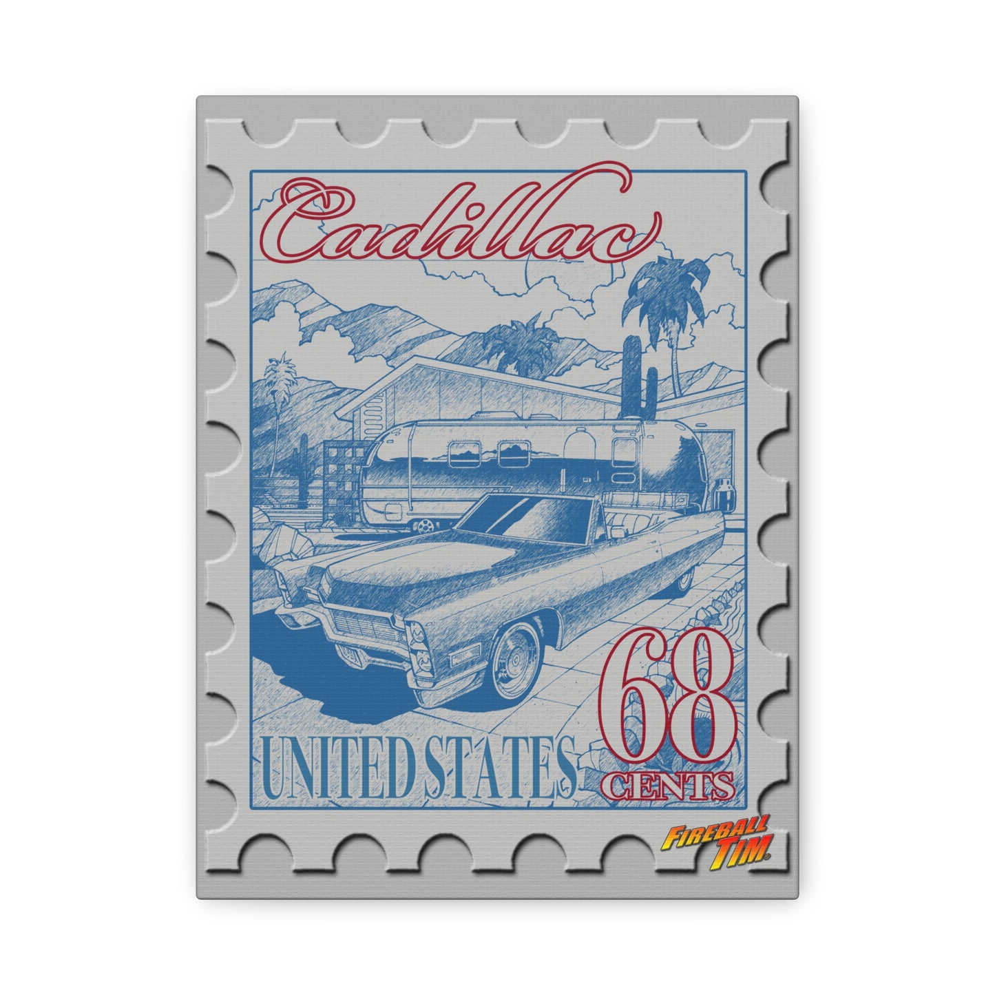 CADILLAC VINTAGE TRAILER 1968 Postage Stamp Fireball Art Canvas Print