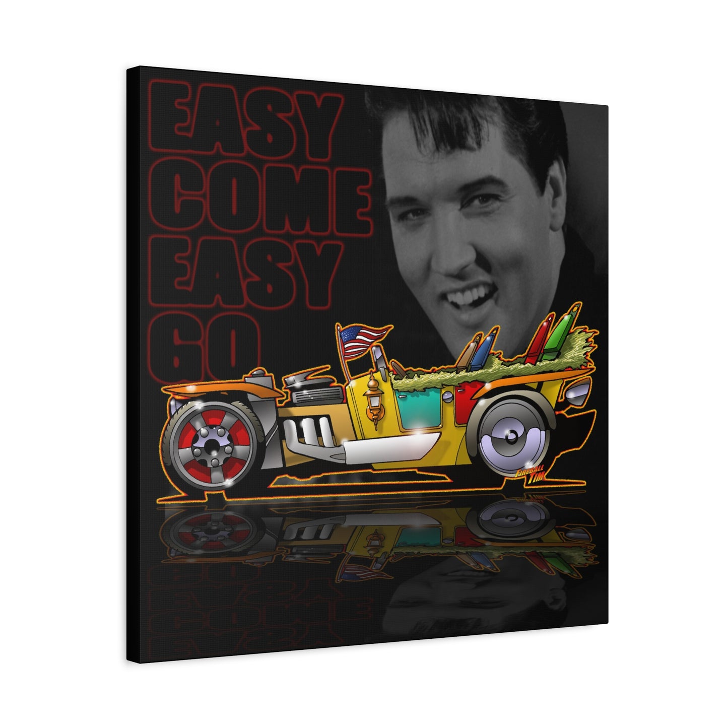 MONGREL T HOT ROD Elvis Easy Come Easy Go Fireball Canvas Art Wall Print