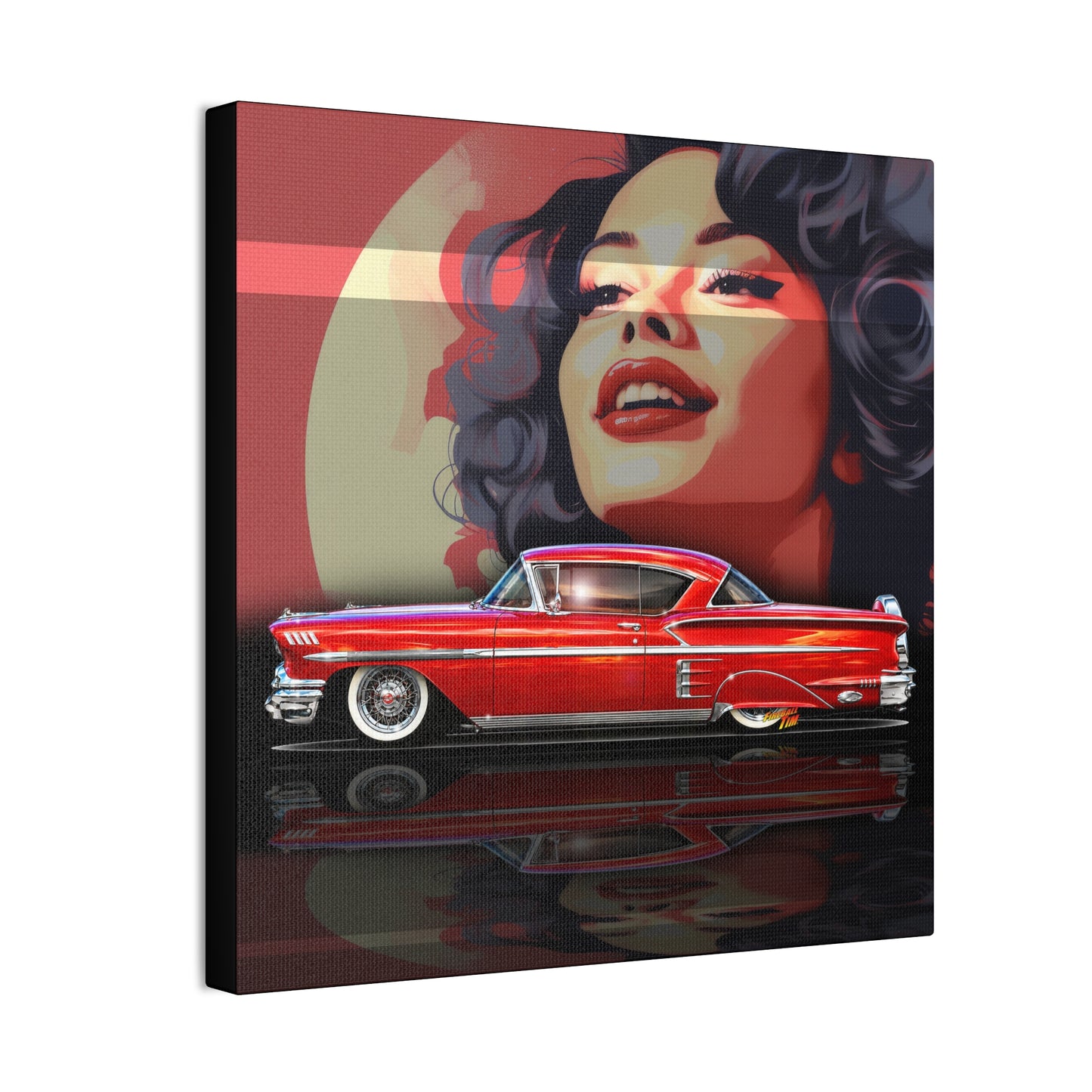 CHEVROLET CUSTOM IMPALA 1958 Collectible Fireball Art Canvas Stretched Print