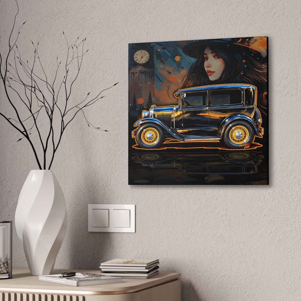 FORD MODEL A 1930 Vintage Collectible Fireball Art Canvas Stretched Print