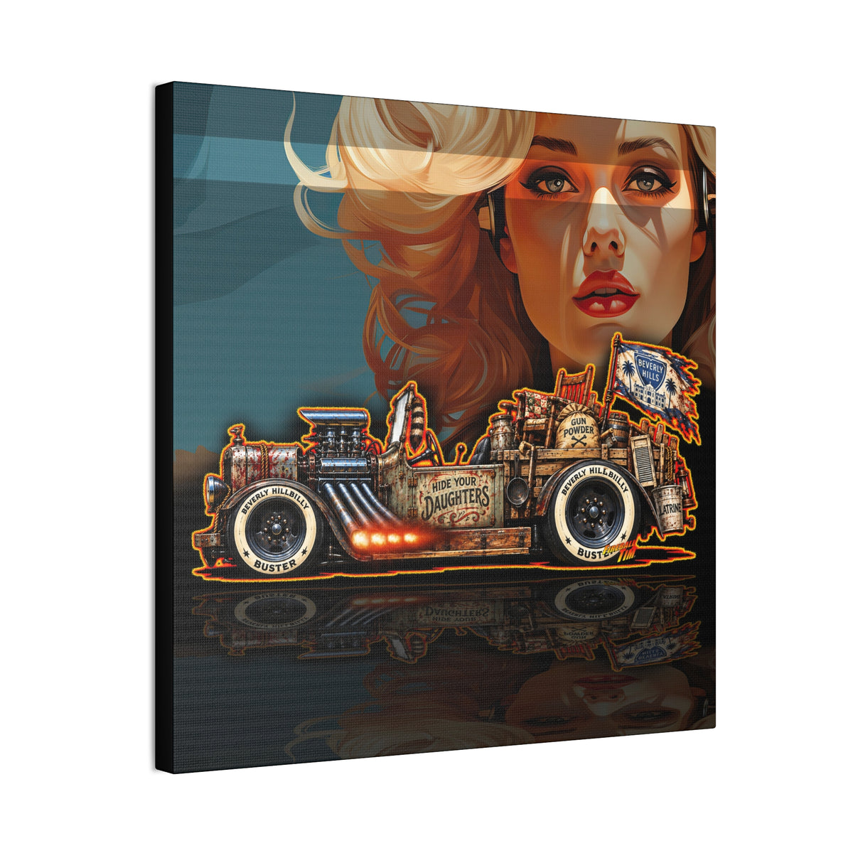 BEVERLY HILLBILLIES Hillbilly Buster Hot Rod Collectible Fireball Art Canvas Stretched Print