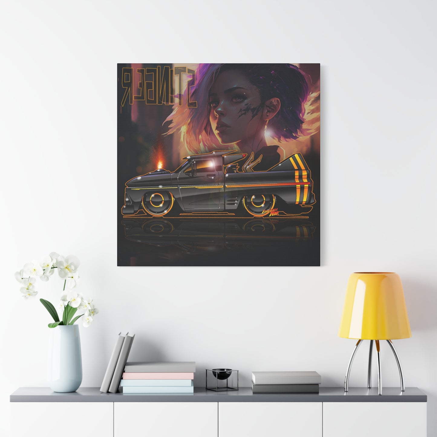 CHEVROLET C10 1960 Stinger Pickup Truck Fireball Art Canvas Print