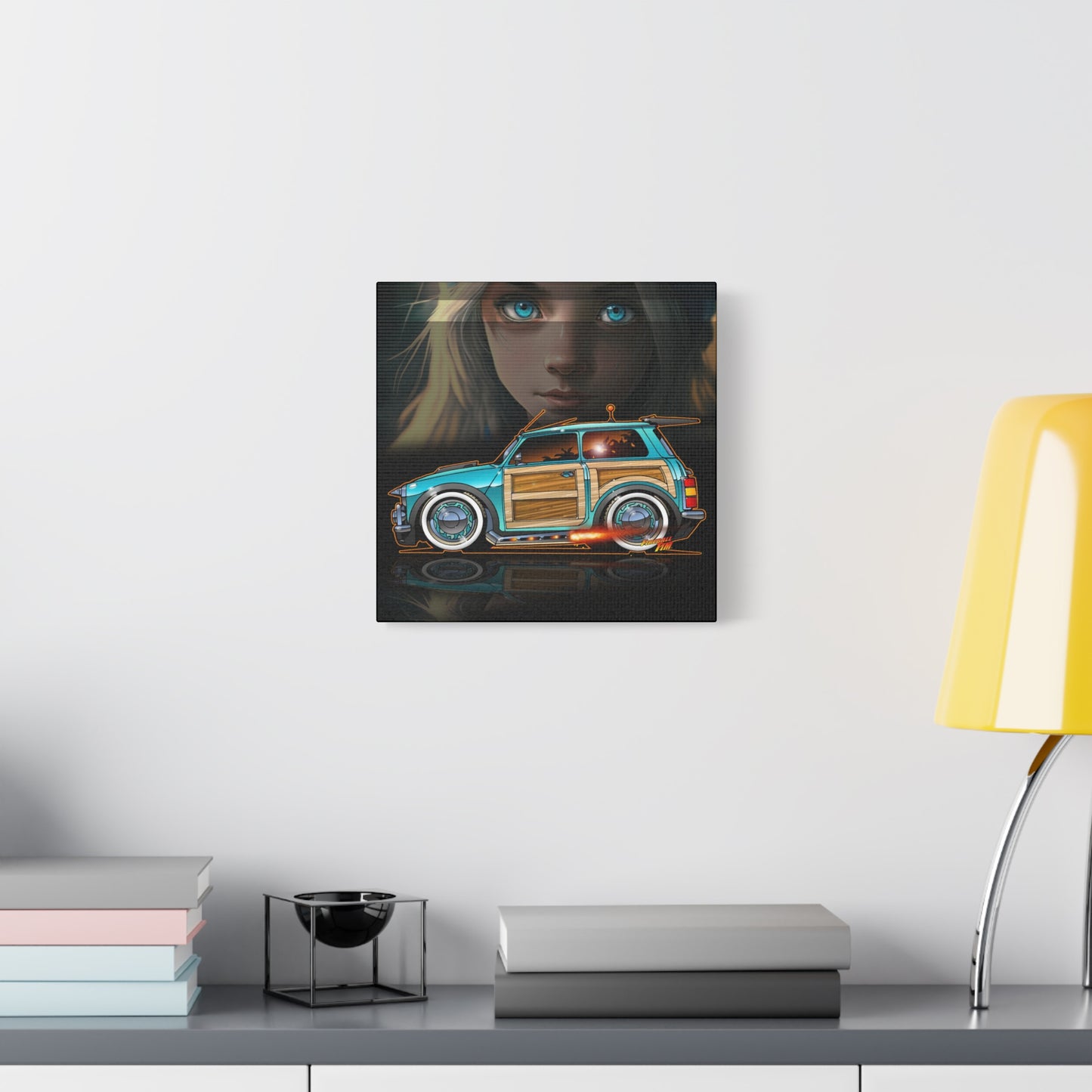 MINI COOPER CUSTOM WOODIE Fireball Art Canvas Print