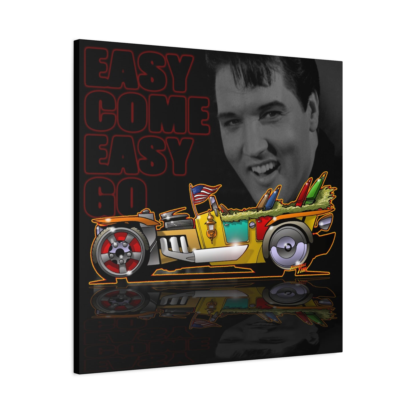 MONGREL T HOT ROD Elvis Easy Come Easy Go Fireball Canvas Art Wall Print