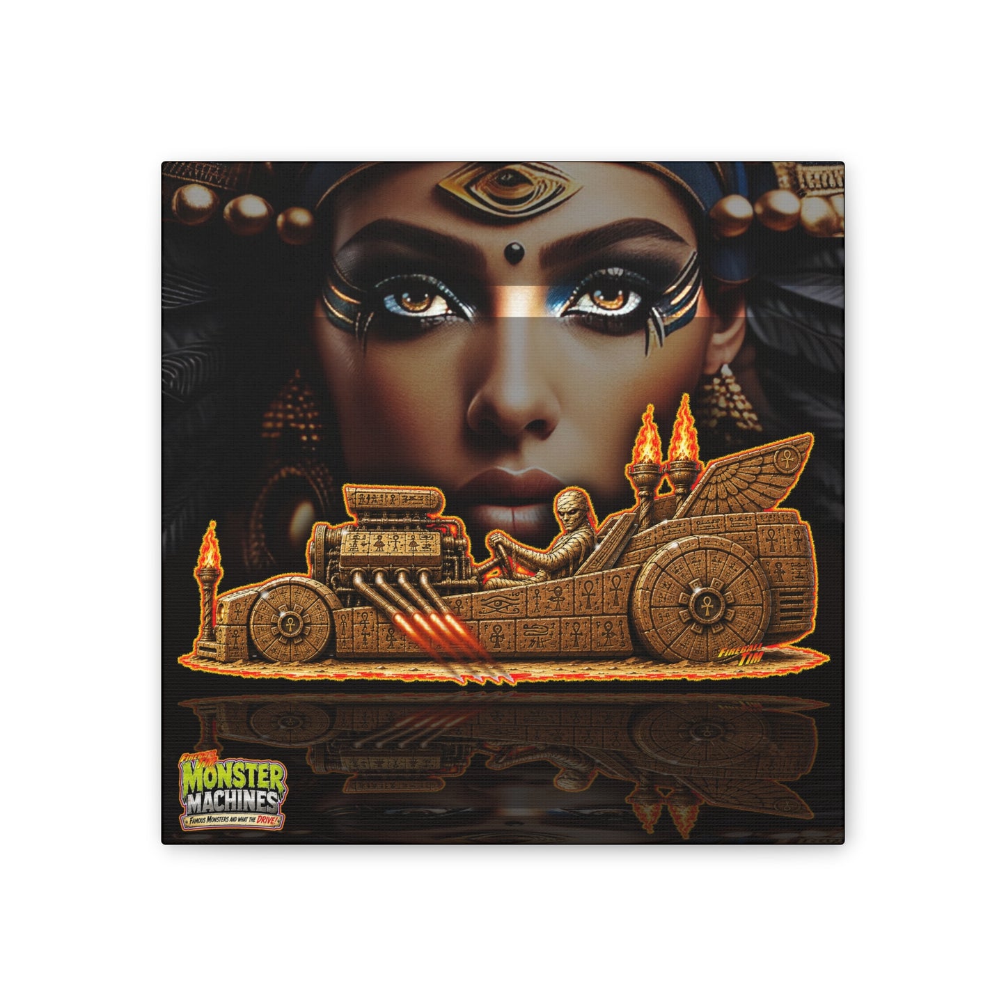 MONSTER MACHINES The Mummy Halloween Collectible Fireball Art Canvas Stretched Print
