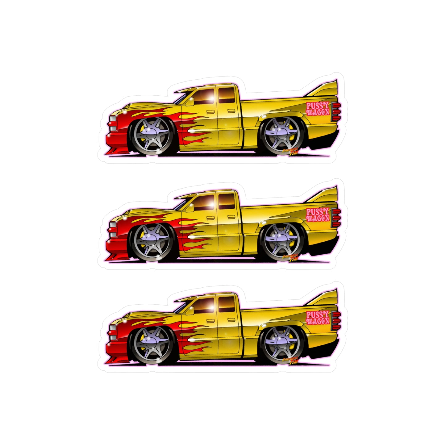KILL BILL PUSSY WAGON Chevy Pickup Truck Fireball Art Vinyl Decal Set