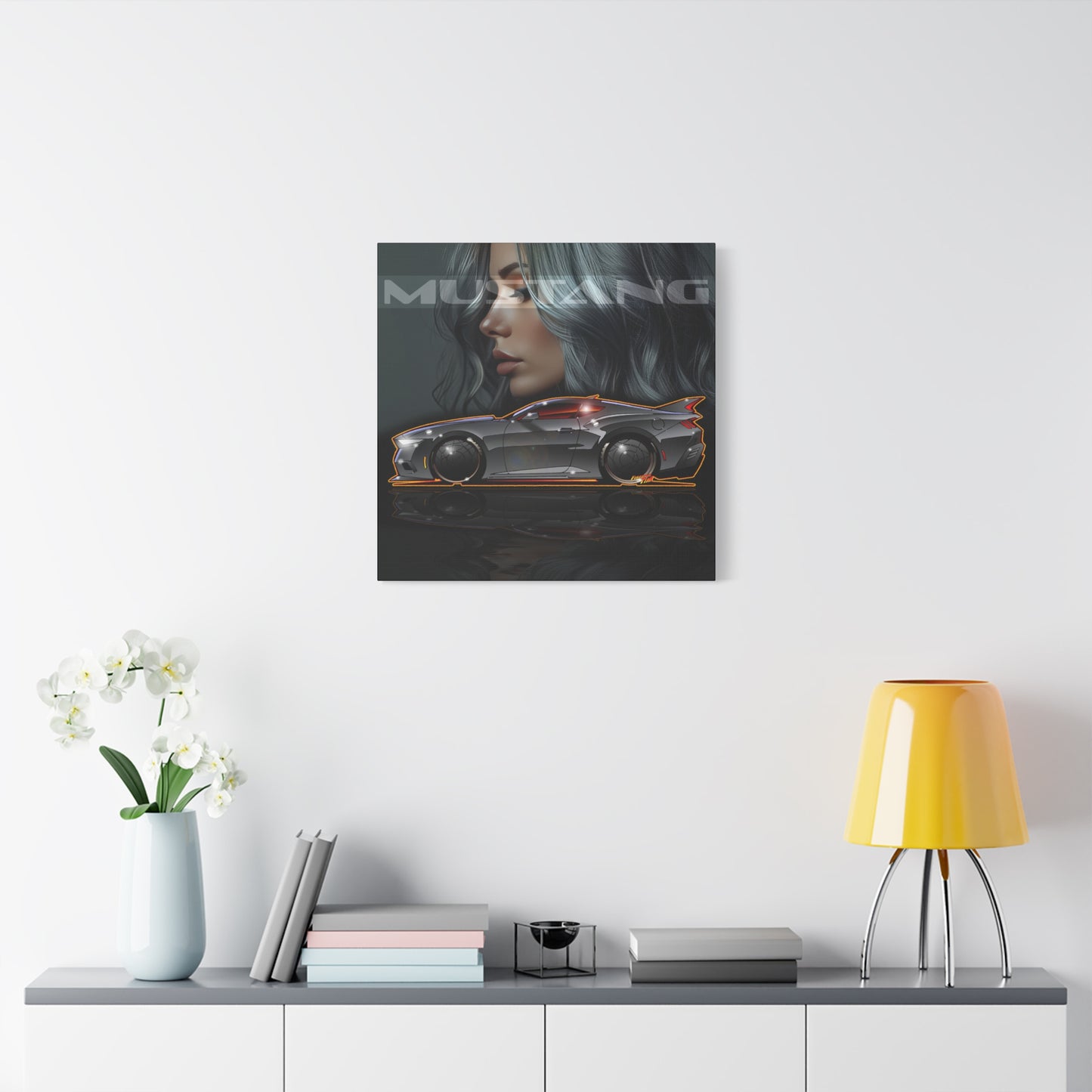 FORD MUSTANG 2025 Silver Streak Fireball Art Canvas Print