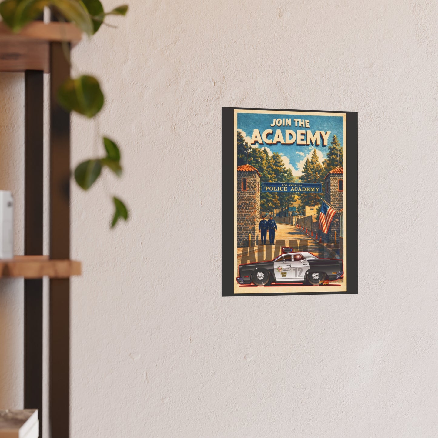 VISIT LOS ANGELES POLICE ACADEMY Adam 12 Plymouth Vintage Fireball Art Travel Poster Satin/Matte