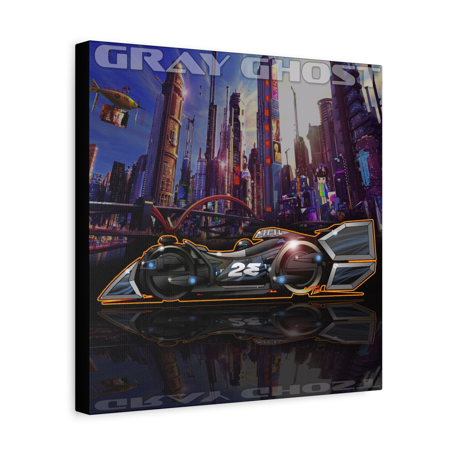 SPEED RACER GRAY GHOST Race Car Fireball Art Canvas Print