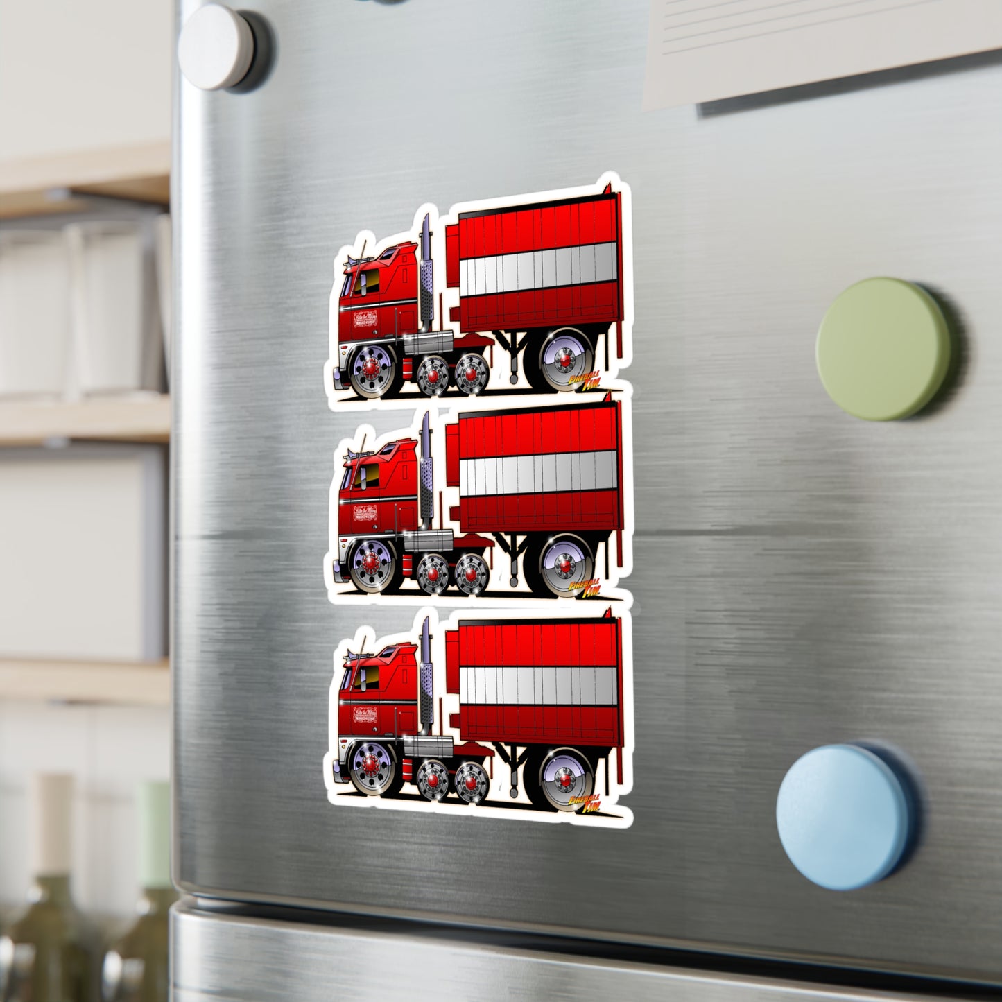 BJ AND THE BEAR Semi Truck Fireball Art Decal Sticker Set