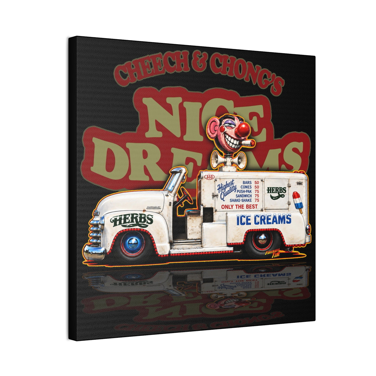 CHEECH & CHONG Nice Dreams Ice Cream Truck Collectible Fireball Art Canvas Stretched Print