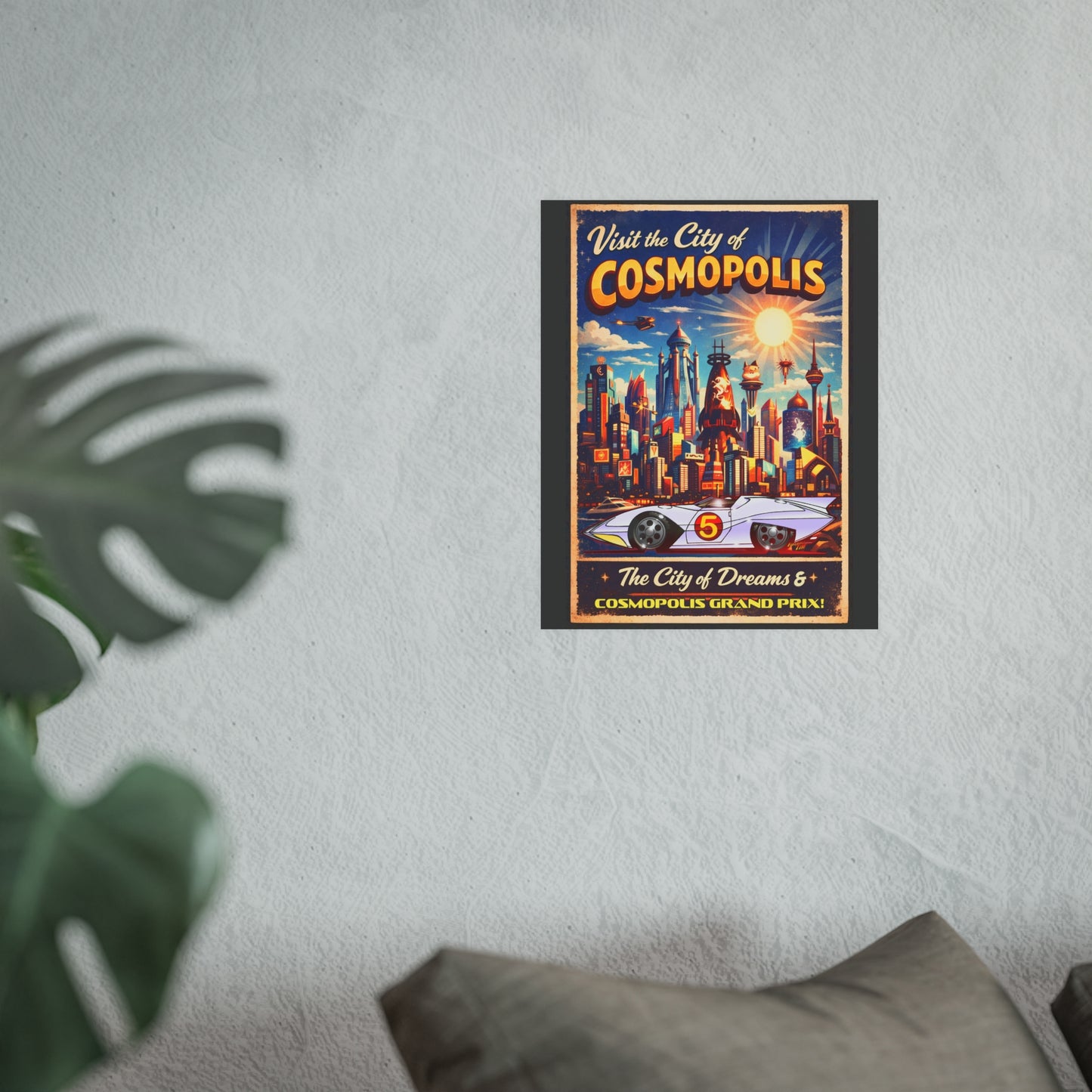 VISIT COSMOPOLIS Speed Racer Mach 5 Vintage Fireball Art Travel Poster Satin/Matte