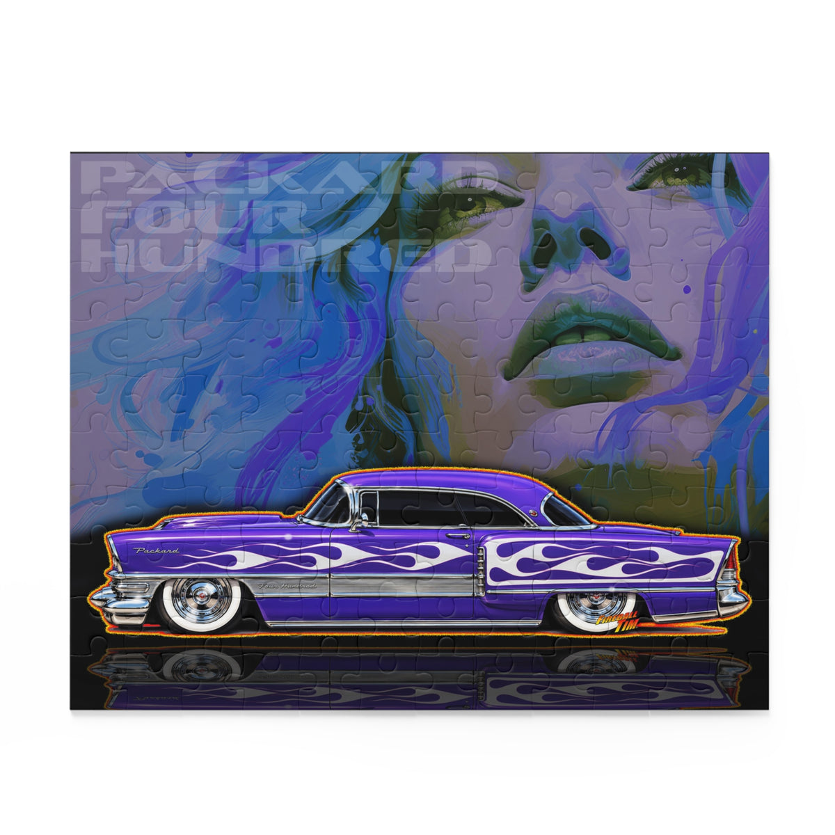 PACKARD 1955 Kustom Four Hundred Collectible Fireball Art Jigsaw Puzzle — Retro Custom Cars (120/252/500‑Piece)