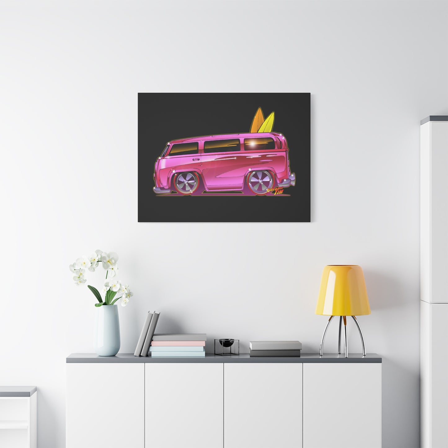 HOT WHEELS PINK BEACH BOMB BUS Fireball Art Canvas Print