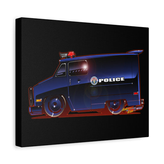 SWAT VAN Vintage Police TV Show Canvas Fireball Art - 11x14