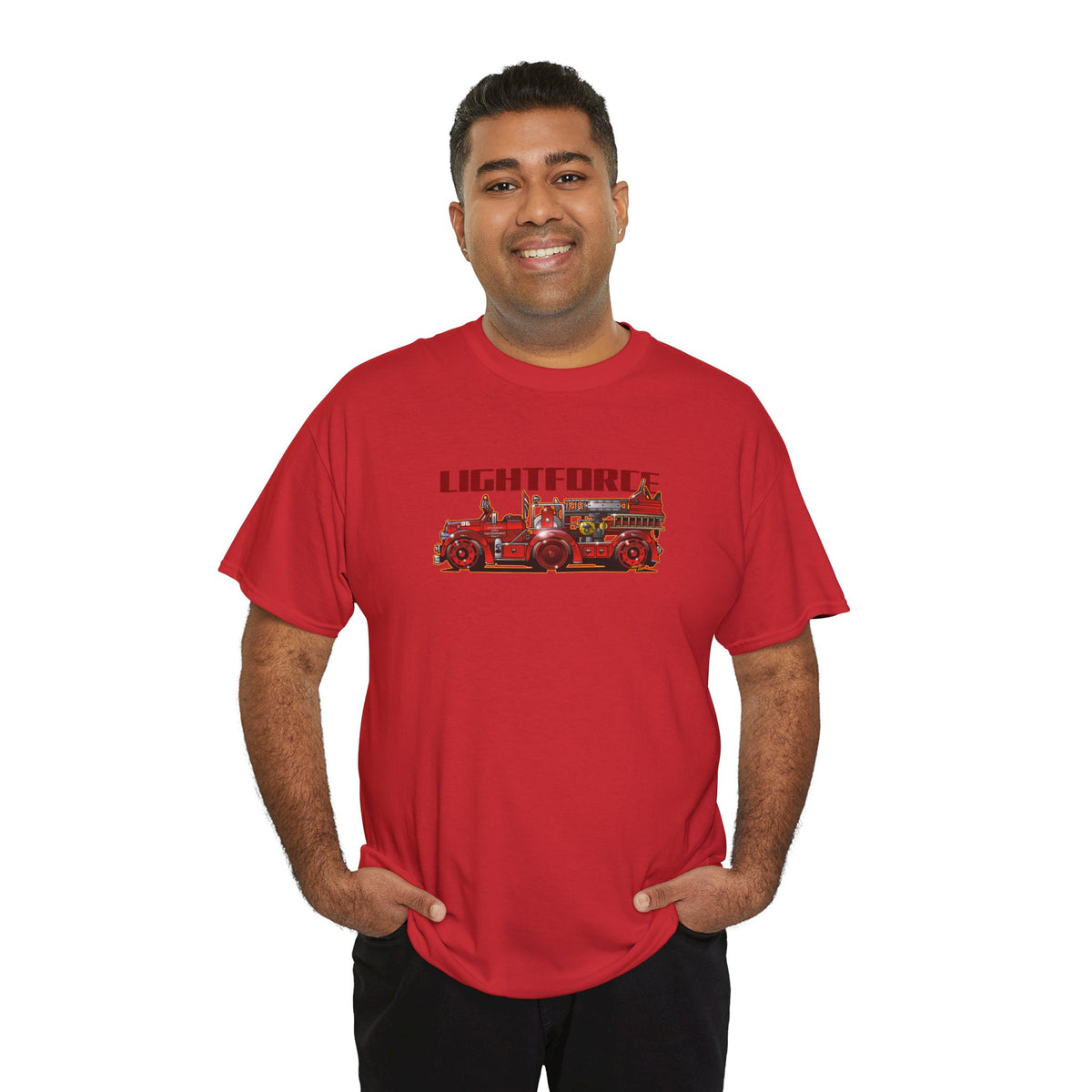 LIGHTFORCE VINTAGE 1940 AERIAL LADDER FIRE TRUCK Fireball Art Tee Shirt - Multiples