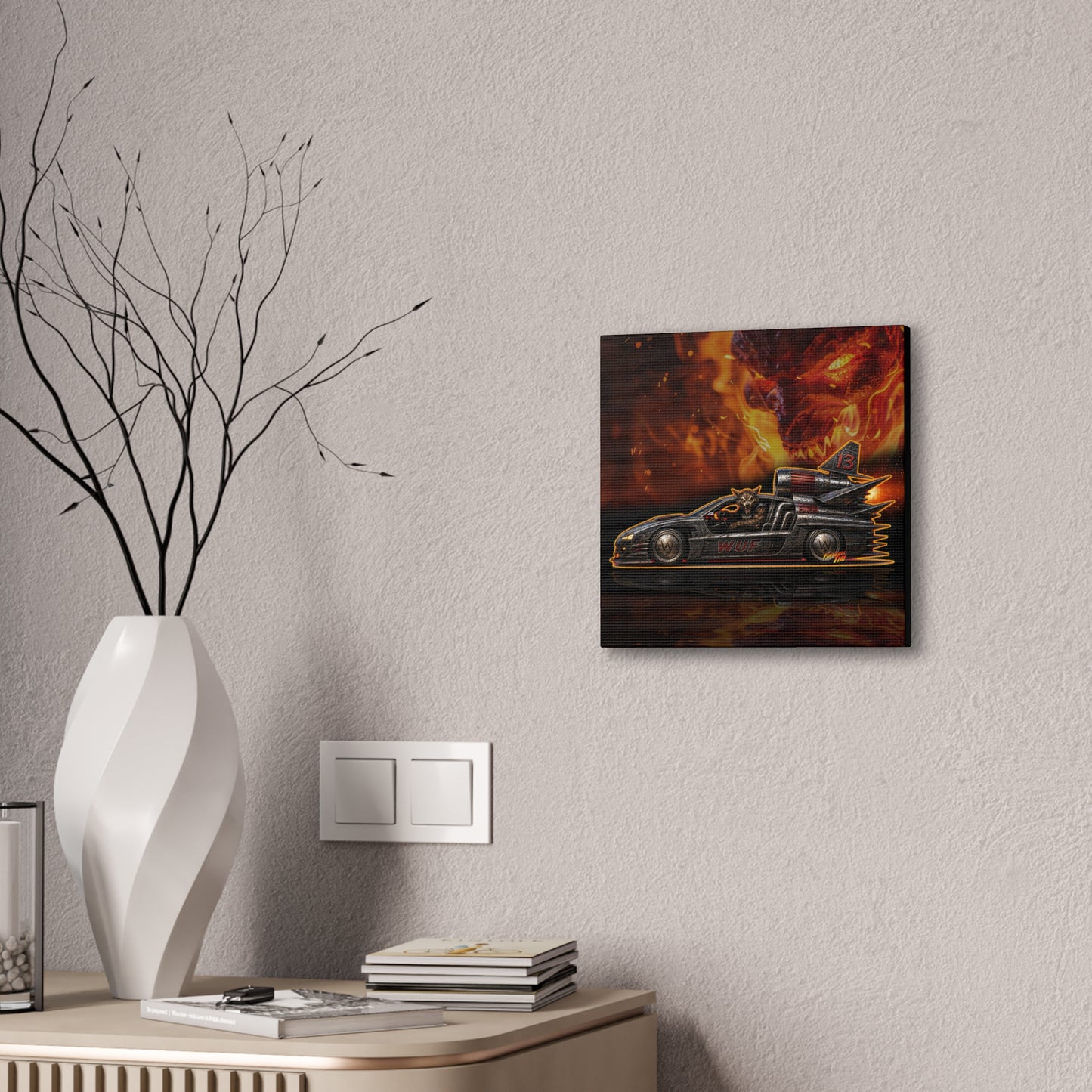MONSTER MACHINES Wufman Halloween Fireball Art Canvas Stretched Print