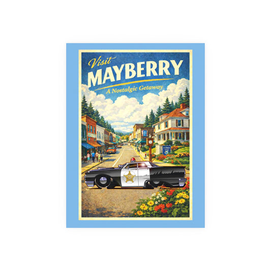 VISIT MAYBERRY Andy Griffith Police Car Vintage Fireball Art Travel Poster Satin/Matte