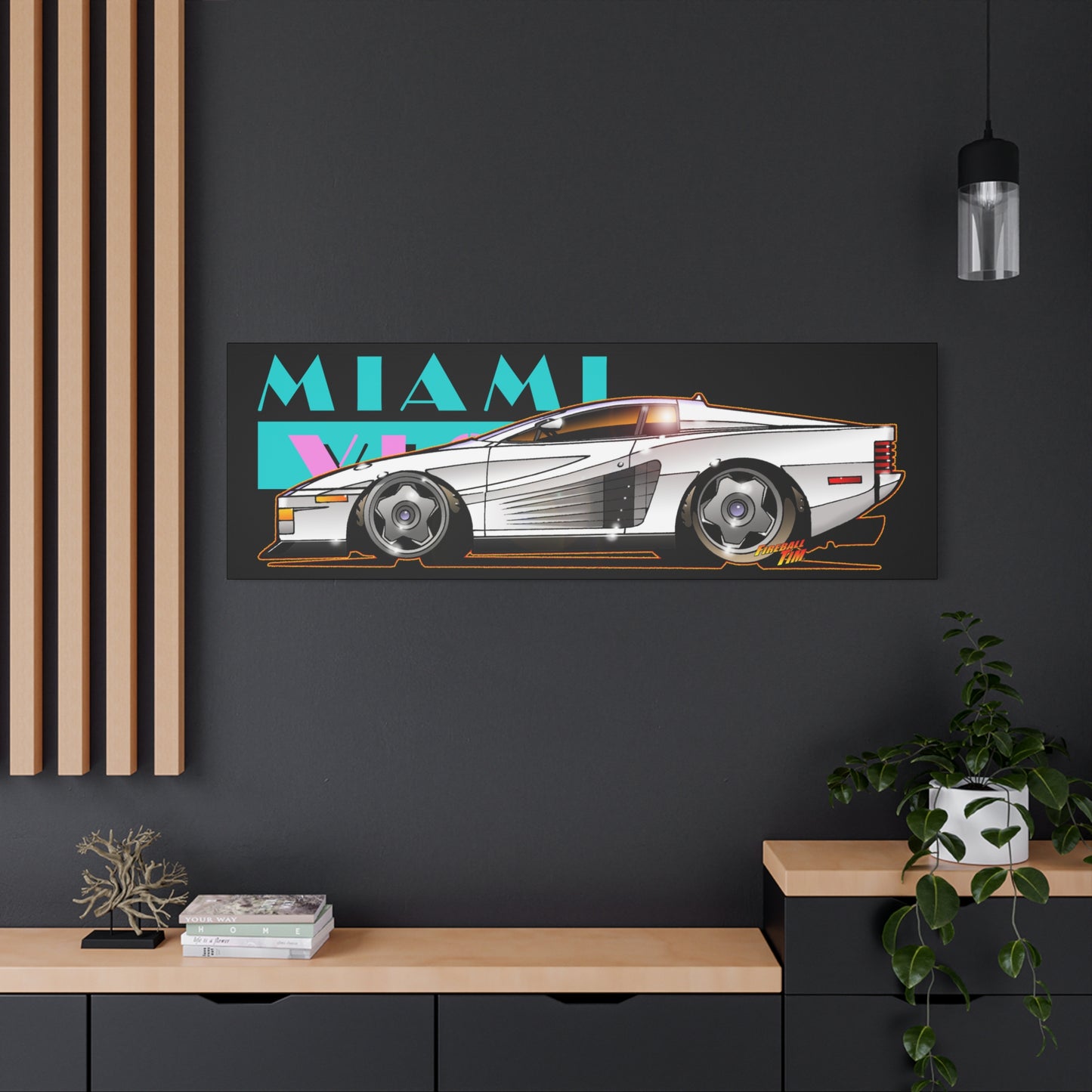 MIAMI VICE FERRARI TESTAROSSA Fireball Canvas Art Wall Print