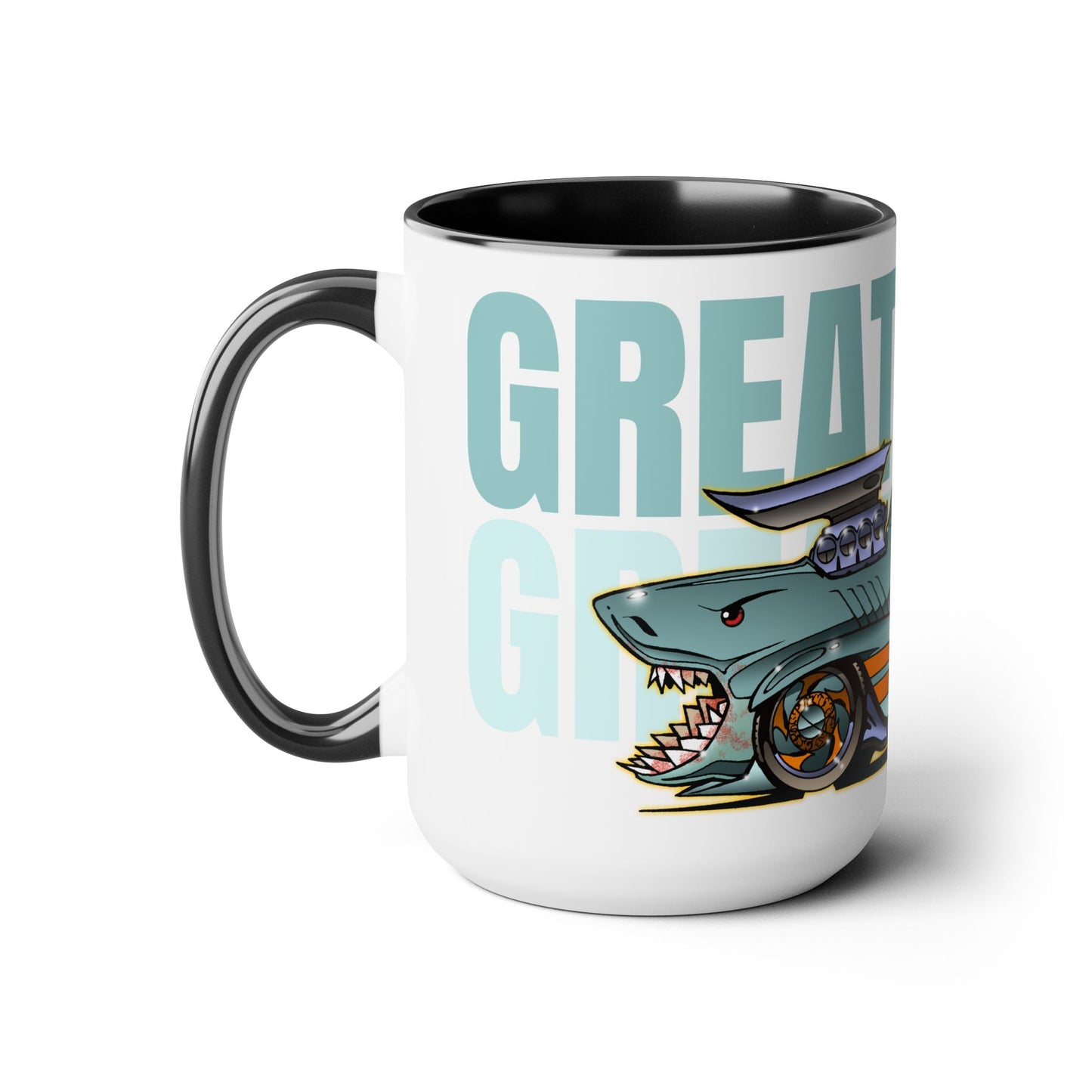 GREAT WHITE SHARK Sealife Hot Rod Fireball Art Coffee Mug - 15oz