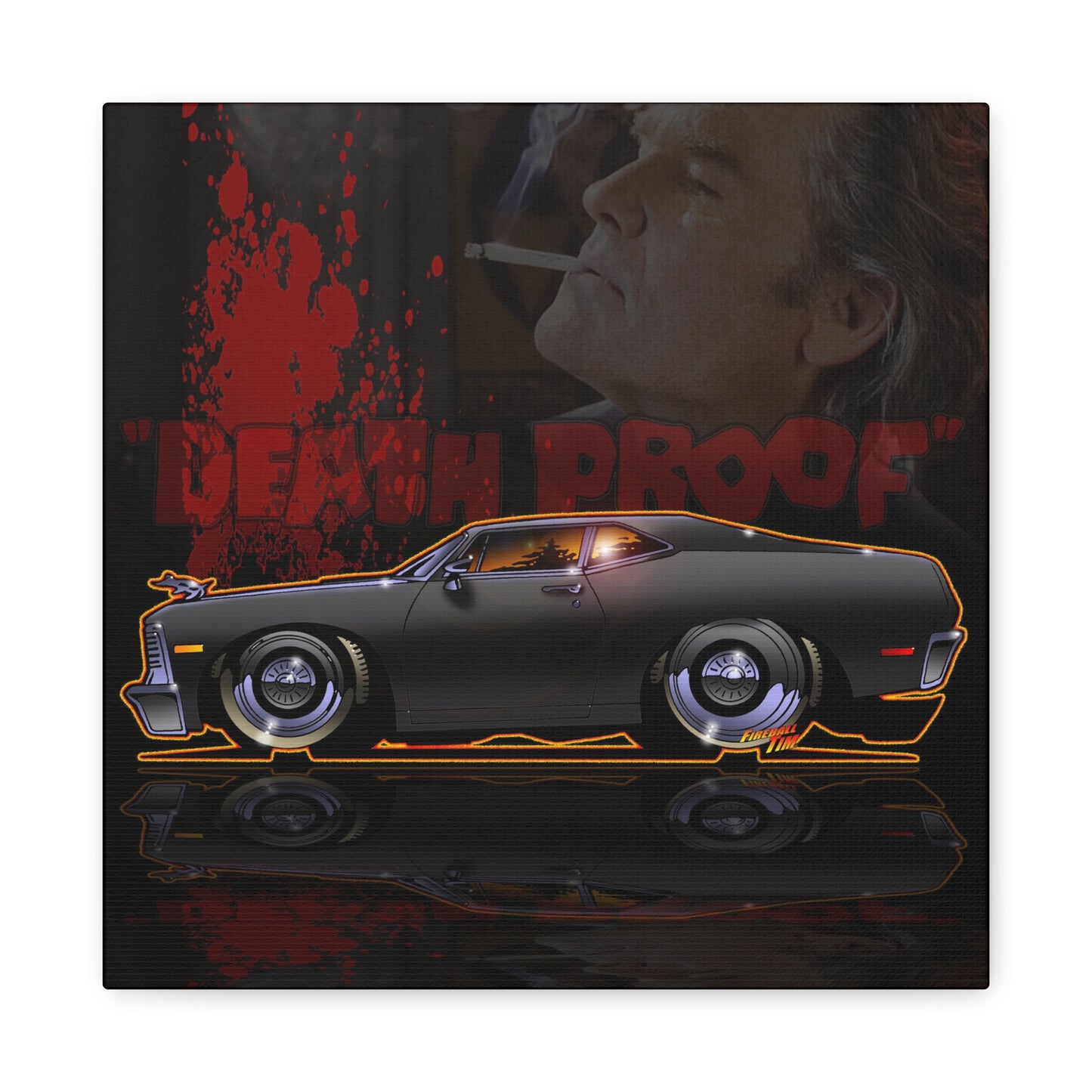 DEATH PROOF 1971 Chevy Nova Movie Car Canvas Art Wall Print - 12x12