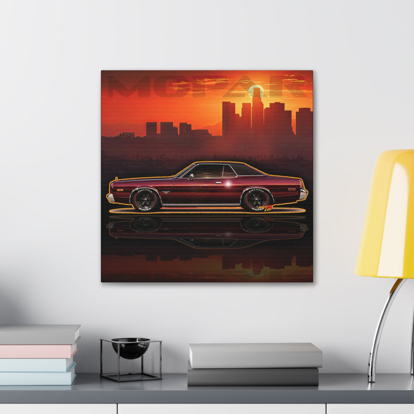 DODGE CORONET 1975 Collectible Fireball Art Canvas Stretched Print