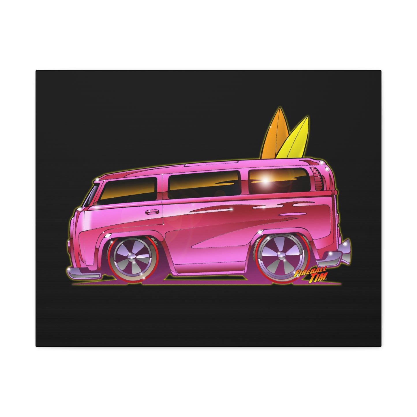 HOT WHEELS PINK BEACH BOMB BUS Fireball Art Canvas Print