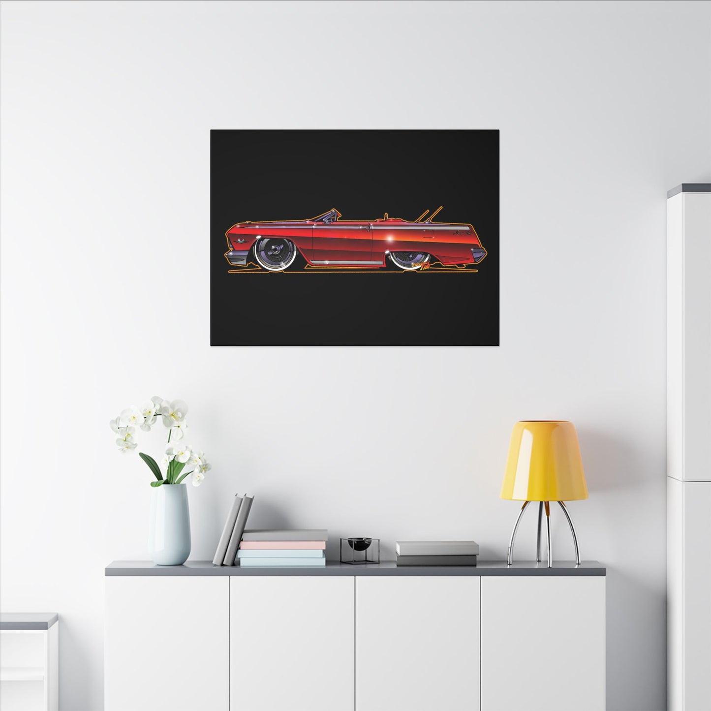 CHEVY IMPALA LOWRIDER Fireball Art Canvas Print