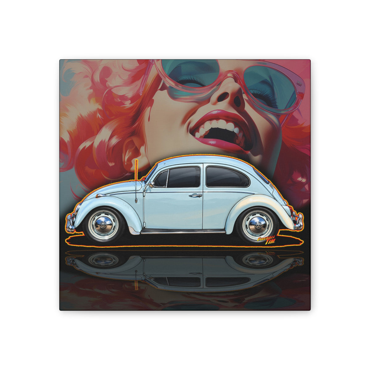 CLASSIC VOLKSWAGEN VW Bug Collectible Fireball Art Canvas Stretched Print