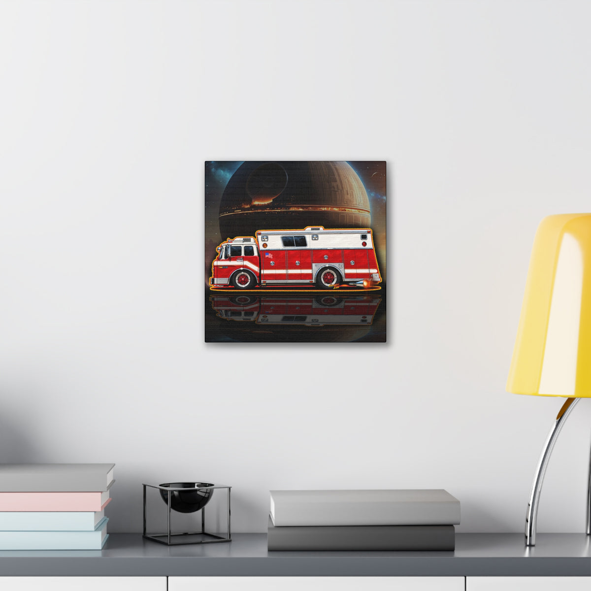 FIRE TRUCK Collectible Fireball Art Canvas Stretched Print