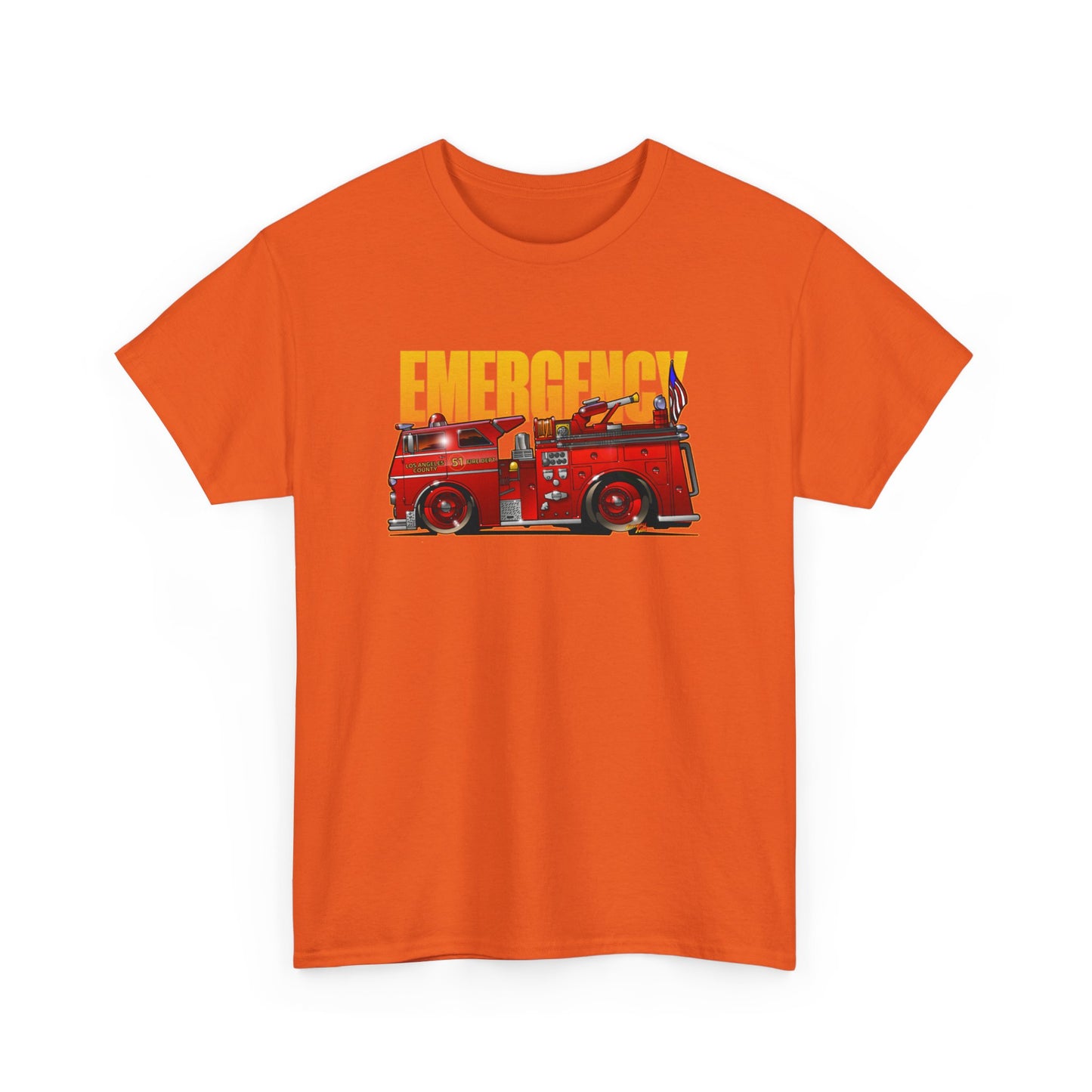 EMERGENCY ENGINE 51 TV Show Concept Art Fire Engine Heavy Cotton Tee 12 Colors