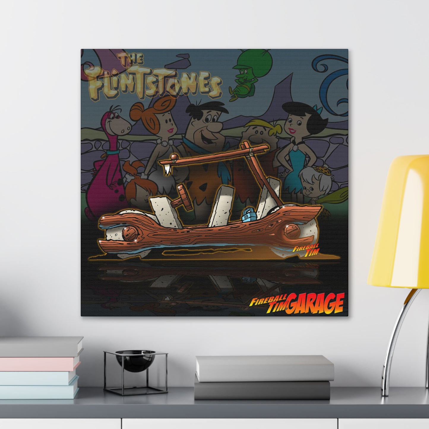 THE FLINTSTONES Cartoon Bedrock Roadster Concept Art Canvas MASTERPRINT 24X24