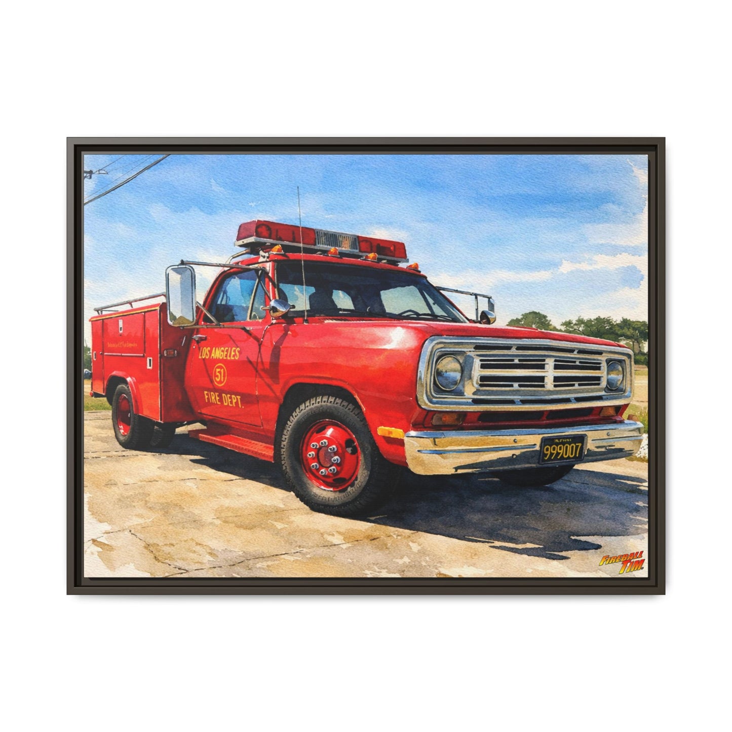 EMERGENCY SQUAD 51 WATERCOLOR PAINTING Fireball TV Car Canvas Print - Framed | Wall Art 24x18