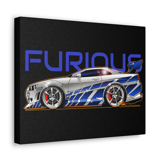 NISSAN GTR GODZILLA Paul Walker Furious Tribute Concept Art Canvas Print 11x14