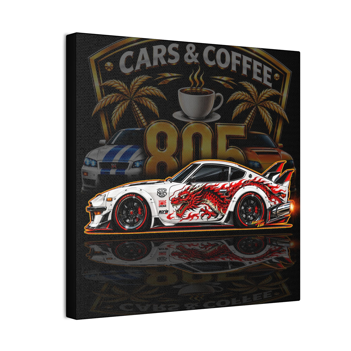 DATSUN 240Z JDM Cars & Coffee 805 Collectible Fireball Art Canvas Stretched Print