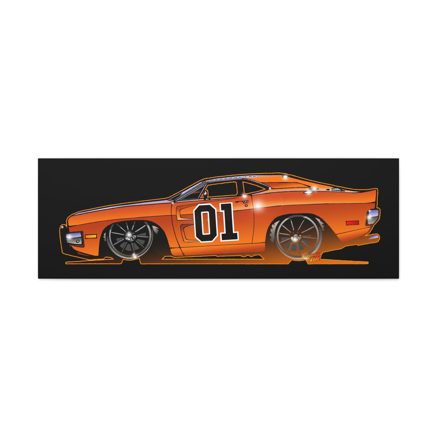 DUKES OF HAZZARD General Lee Dodge Charger Fireball Art Canvas Wall Print