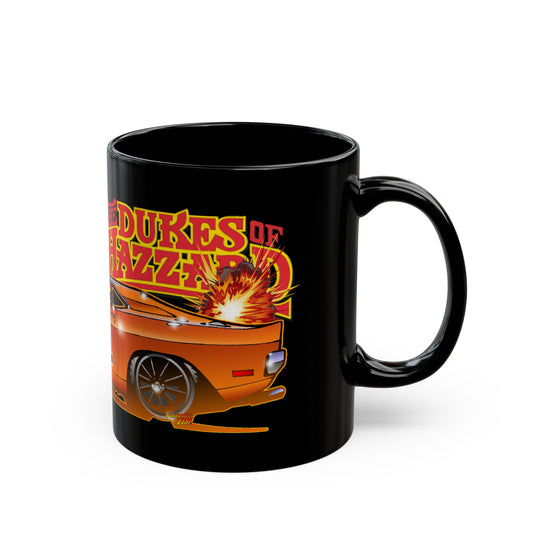DUKES OF HAZZARD '01' Orange General Lee Charger Black Mug — Retro Car Fan Coffee Cup (11oz/15oz)