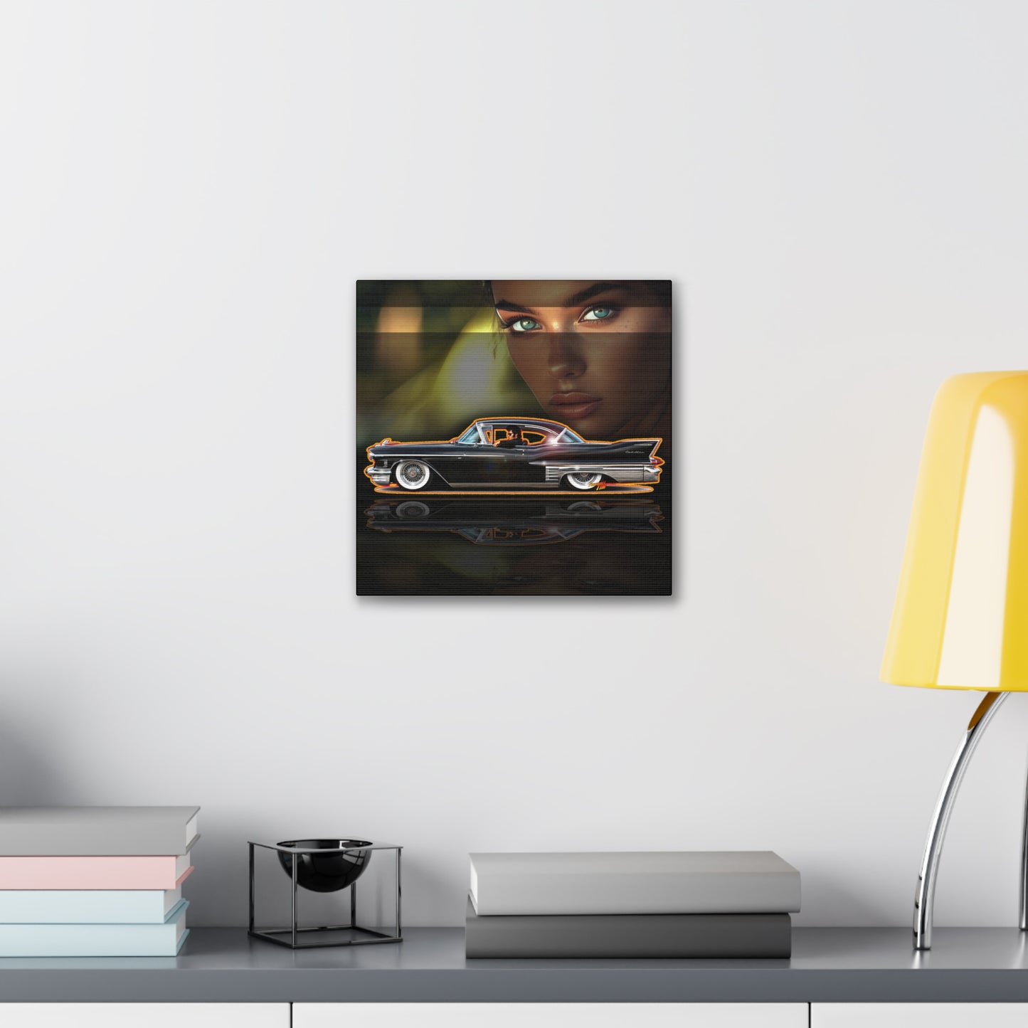 CADILLAC CUSTOM COUPE 1961 Collectible Fireball Art Canvas Stretched Print