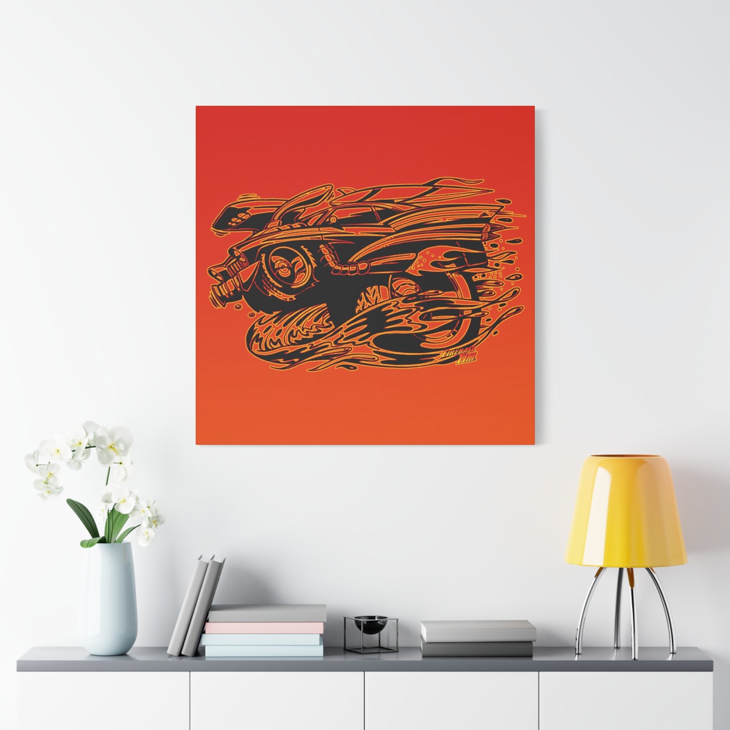 HOT ROD CHEVY Muscle Car Fireball Art Canvas Wall Print - Multiple Sizes