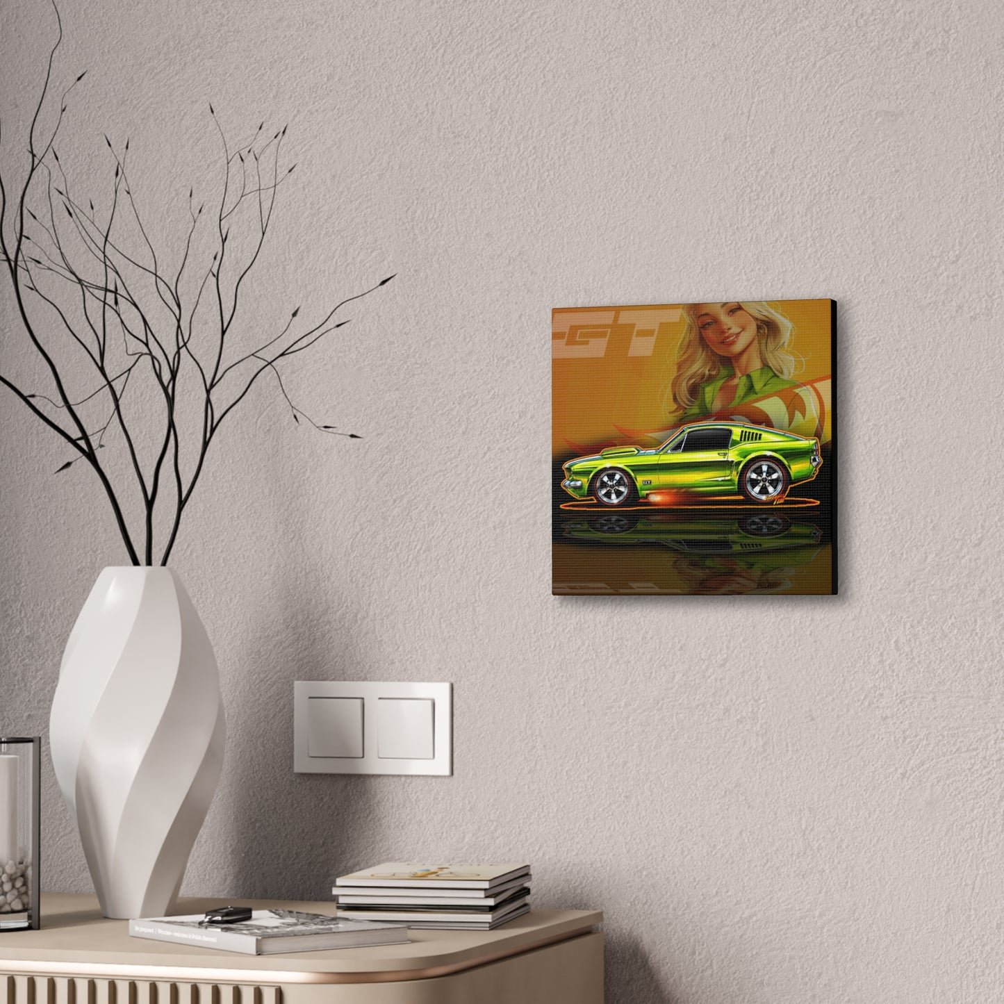 HOT WHEELS Sweet 16 MUSTANG GT Collectible Fireball Art Canvas Stretched Print