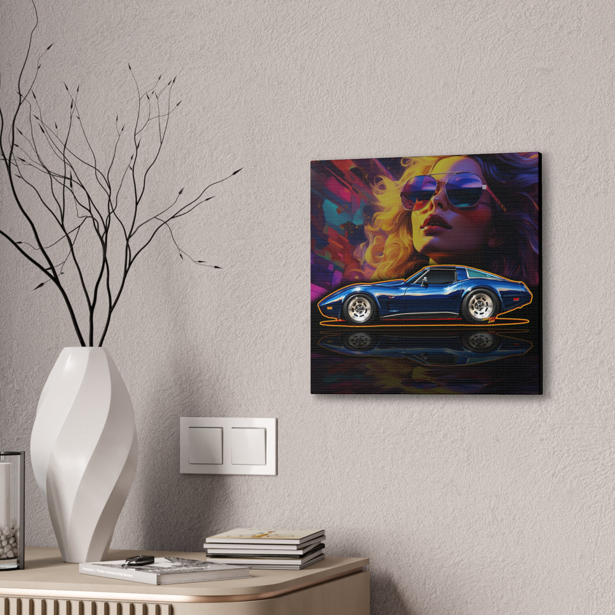 CHEVROLET CORVETTE 1978 Collectible Fireball Art Collectible Canvas Stretched Print