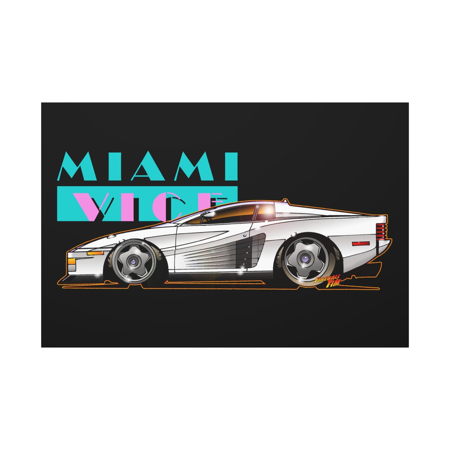 MIAMI VICE FERRARI TESTAROSSA Fireball Canvas Art Wall Print