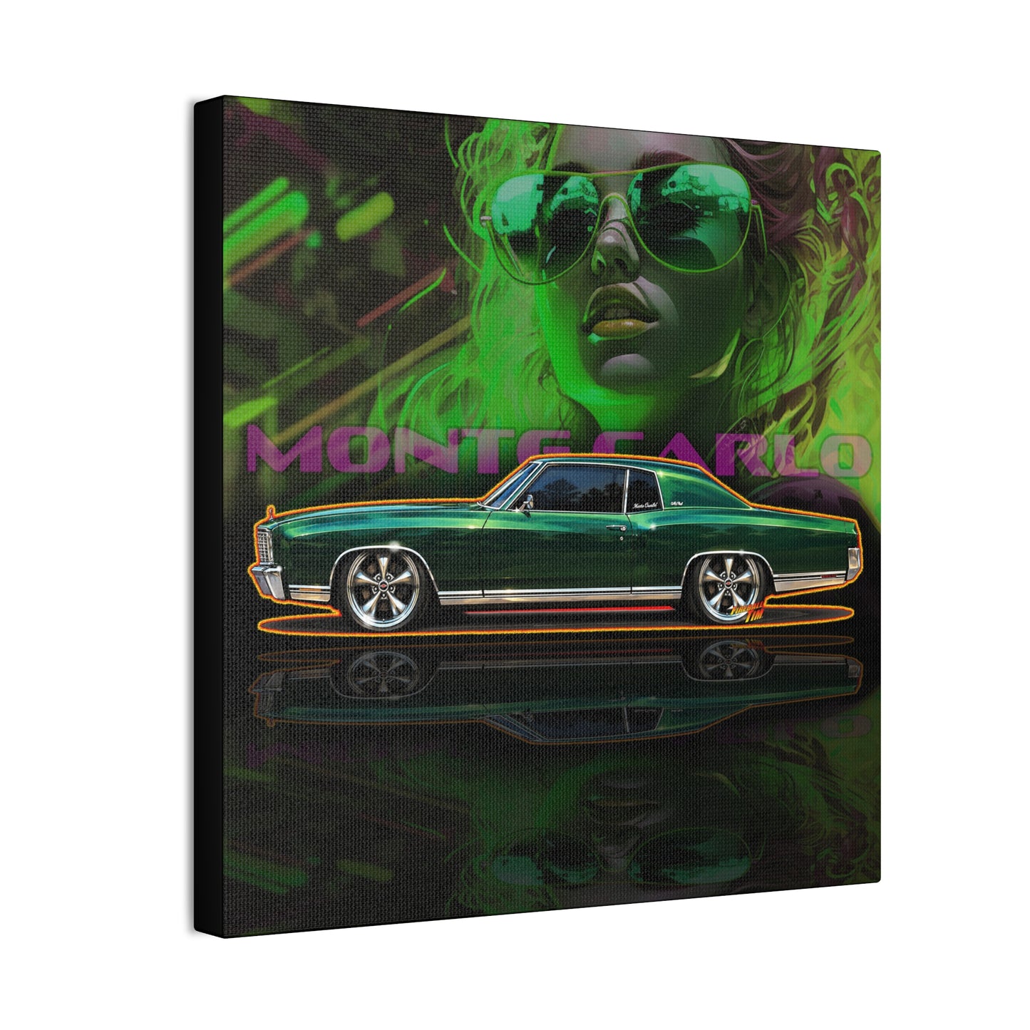 CHEVY MONTE CARLO 1971 Collectible Fireball Art Canvas Stretched Print